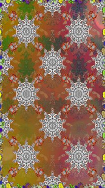 Çiçekli karalama şeklinde Raster çiçek deseni. Yumuşak, yaz çiçekli arka plan. Kahverengi ve gri renkte çiçekler.