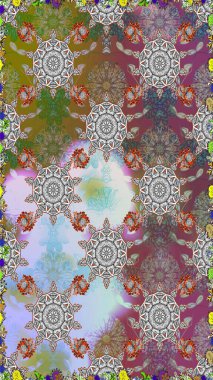 Ağaç dallı bahar çiçekleriyle desen, gri ve kahverengi renkler ve çiçek silueti. Raster deseni.