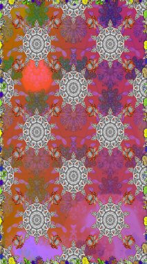 Çiçekli karalama şeklinde Raster çiçek deseni. Gri ve pembe renklerde bahar çiçekleri. Raster illüstrasyonu.