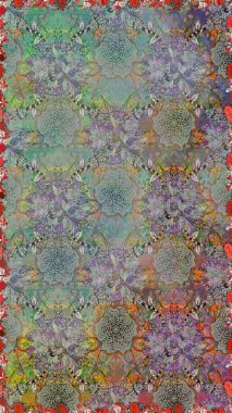 El çizimi. Güzel kumaş deseni. Çiçekler, dallar, bitkiler ve çiçekler. Raster illüstrasyonu.