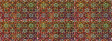 Raster deseni. Bahar çiçekleri dallı desen, kahverengi ve çiçek siluetiyle yeşil renkler.