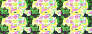 Çiçek desenli çizim. Düz Çiçek Elementleri Tasarımı. Yeşil renkli çiçekler. Renkli Bahar Teması eskiz kalıbı. Raster illüstrasyonu. Asya tekstil tarzında.