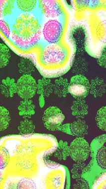 Moda baskıları için zarif bir şablon. Küçük renkli çiçekler. Yeşil ve sarı çiçekli bahar çiçekleri. Küçük çiçekte güzel bir desen. Motley illüstrasyonu.