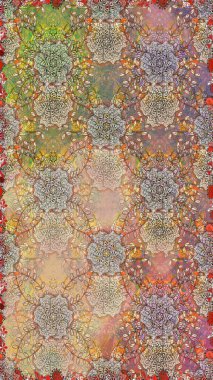 Raster Illustrasyon 'da moda olmayan çiçek deseni. Düz Çiçek Elementleri Tasarımı. Renkli Yaz Temalı Kusursuz Arkaplan. Bej ve kahverengi renkte çiçekler.