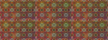 Raster deseni. Bahar çiçekleri dallı desen, kahverengi ve çiçek siluetiyle yeşil renkler.