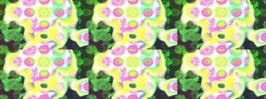 Çiçek desenli çizim. Düz Çiçek Elementleri Tasarımı. Yeşil renkli çiçekler. Renkli Bahar Teması eskiz kalıbı. Raster illüstrasyonu. Asya tekstil tarzında.