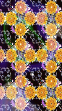 Çiçek desenli raster, sarı çizgi grafik desenli soyut raster arkaplan. Modern stil dokusu.