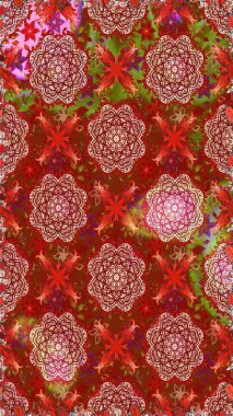 Raster illüstrasyonunda kusursuz çiçek deseni. Süslü kumaş deseni. Renkli Bahar Temalı Kusursuz Arkaplan. Düz Çiçek Elementleri Tasarımı.