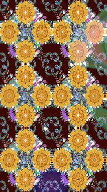 Gömlek baskısı için çiçek boyası. Çiçek desenli eskiz. Kahverengi renkte çiçekler.