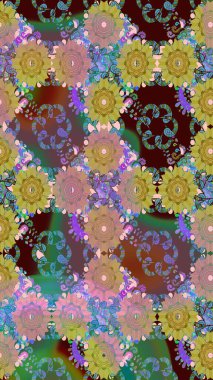 Raster düz çiçek çizim deseni. Hediye ambalaj kağıdı, tebrik kartları, posterler ve pankart tasarımı. Kahverengi renkte çiçekler.