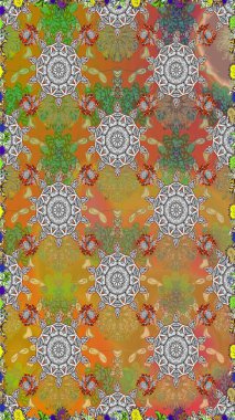 Çiçekli el, pürüzsüz desen çizmiş. Modern gelişim, gri ve kahverengi raster arka plan duvar kağıdı çizimi, klasik çizgiler, desenli desenli çiçekler, çiçekli süsler..