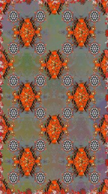 Düz Çiçek Elementleri Tasarımı. Sevimli çiçek raster deseni. Gri ve kahverengi renkli çiçekler. Renkli Yaz Temalı Kusursuz Arkaplan.