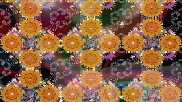 Turuncu renkli çiçekler. Raster illüstrasyonundaki çiçek desenli çizim. Renkli Bahar Teması eskiz kalıbı. Düz Çiçek Elementleri Tasarımı.