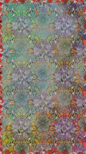 El çizimi. Güzel kumaş deseni. Çiçekler, dallar, bitkiler ve çiçekler. Raster illüstrasyonu.