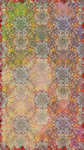 Raster Illustrasyon 'da moda olmayan çiçek deseni. Düz Çiçek Elementleri Tasarımı. Renkli Yaz Temalı Kusursuz Arkaplan. Bej ve kahverengi renkte çiçekler.