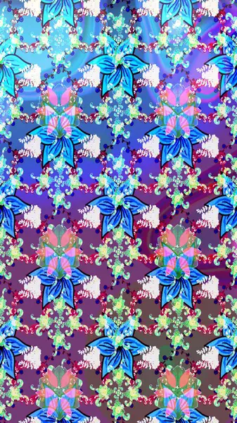 Çizim çiçek deseni duvar kâğıdı olarak kullanılabilir. Raster illüstrasyonu. Mavi renkte çiçekler.