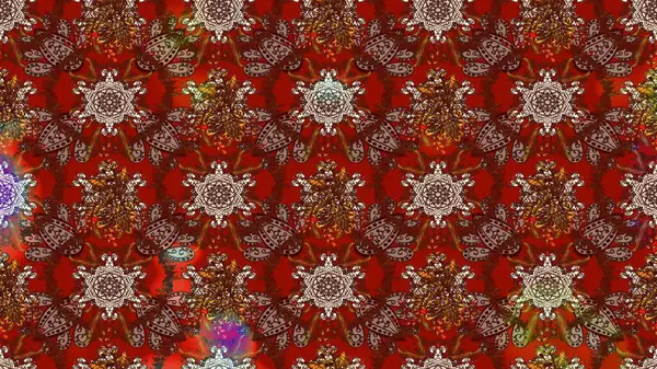 Kahverengi renkte çok kahverengi, zarif küçük çiçekler ve komik böcekler, raster desen, illüstrasyon.