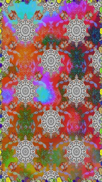 Kusursuz çiçek deseni. Düz Çiçek Elementleri Tasarımı. Raster illüstrasyonu. Renkli Bahar Temalı Kusursuz Arkaplan. Güzel kumaş deseni. Asya tekstil tarzında.