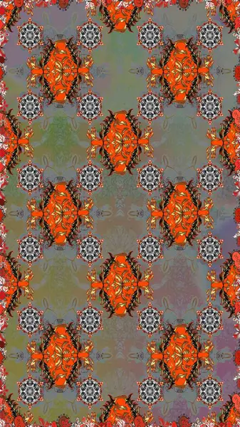 Düz Çiçek Elementleri Tasarımı. Sevimli çiçek raster deseni. Gri ve kahverengi renkli çiçekler. Renkli Yaz Temalı Kusursuz Arkaplan.