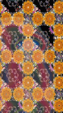 Sevimli çiçek raster deseni. Turuncu renkli çiçekler. Renkli Bahar Teması eskiz kalıbı. Düz Çiçek Elementleri Tasarımı.