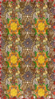 Kıvırcık, parlak örgü. Güzel, parlak, pürüzsüz kumaş, tuval. Çiçek çelengi. Raster illüstrasyonu. Eski moda arka plan. Desen, çizim, çiçek sınırı..