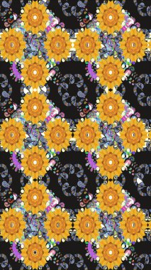 Raster illüstrasyonundaki çiçek desenli çizim. Gri renkli çiçekler. Renkli Yaz Temalı eskiz kalıbı. Düz Çiçek Elementleri Tasarımı.