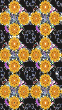 Raster illüstrasyonundaki çiçek desenli çizim. Gri renkli çiçekler. Renkli Yaz Temalı eskiz kalıbı. Düz Çiçek Elementleri Tasarımı.