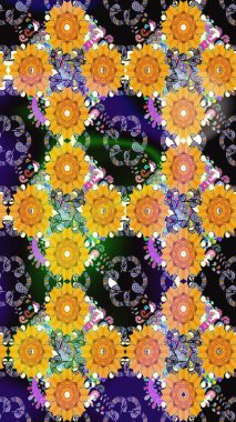 Soyut çiçek çizim kalıbı arka planı. Raster deseni. Raster illüstrasyonu. Sarı renklerde. Küçük çiçekte sevimli çiçek deseni var..