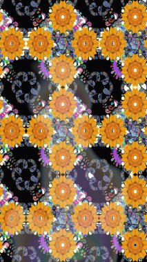 El çizimi çiçekli soyut çizim kalıbı. Raster illüstrasyonu. Sarı renkte çiçekler.