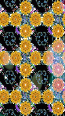 Siyah renkli etnik çiçeklerle süslenmiş zarif bir eskiz şekli. Raster Çiçek İllüstrasyonu güzel tekstil..