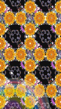 Sketch Floral Pattern in Raster illustration. Fancy fabric pattern. Colour Spring Theme sketch pattern Background. Flat Flower Elements Design.