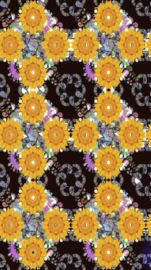 Sarı renkli sarı papatya deseni. Raster illüstrasyonu. Sarı renklerde.