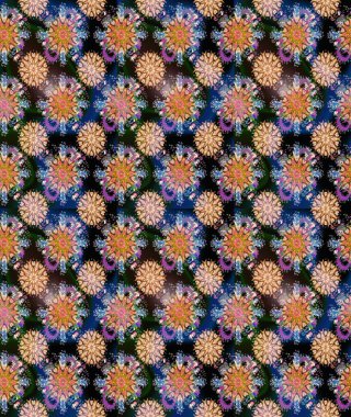 Raster dikişsiz çiçek deseni. Vadinin çiçekleri mavi ve kahverengi renklerde.