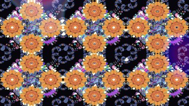 Siyah renklere karalamalar çizilmiş çiçek deseni. Raster illüstrasyonu.