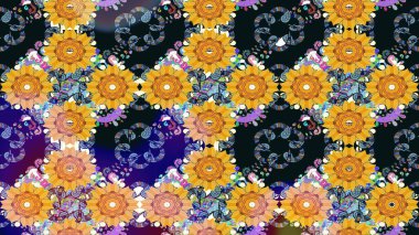 Çiçek ve yapraklı çiçek deseni. Raster illüstrasyonu. Küçük çiçekli şirin desen.