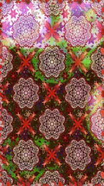 Kabile sanatı boho baskısı, klasik çiçek arkaplanı. Soyut etnik raster kusursuz desen. Arkaplan dokusu, duvar kağıdı, kahverengi ve nötr renklerde çiçek teması.