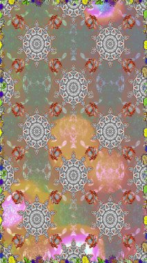 Çiçeksiz desenli arka plan, darbeler, sıçramalar, yaz çiçekleri. Raster illüstrasyonu. Gri ve bej renkli çiçekler.