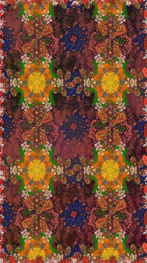 Çiçeksiz desenli nakış işlemeli gelincikler ve vadideki zambaklar. Tekstil tasarımı için kahverengi ve turuncu renkli geleneksel halk çiçekleri buketi.