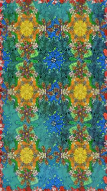 Mavi ve yeşil renkli çiçekler. Küçük çiçekte sevimli çiçek deseni var..