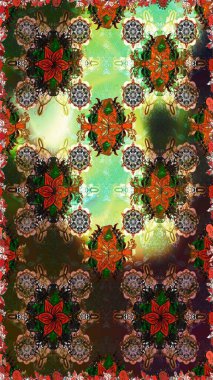 Parlak renkli çiçekleri ve kahverengi ve gri renkli yaprakları olan şaşırtıcı, pürüzsüz çiçek deseni. Halk tarzı. Moda baskıları için zarif bir şablon. Modern çiçek arkaplanı.