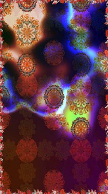 Tebrik kartı geçmişi, boyama kitabı, arkaplan ve tekstil için kullanılabilir. Etnik Mandala havlusu. Raster Henna tarzı. Sınır Kızılderili çiçekli paisley patten. Kusursuz süs izi..