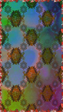 Sevimli çiçek raster deseni. Düz Çiçek Elementleri Tasarımı. Renkli Yaz Temalı Kusursuz Arkaplan. Kahverengi ve yeşil renkte çiçekler.