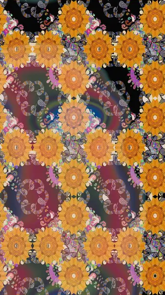 Sevimli çiçek raster deseni. Turuncu renkli çiçekler. Renkli Bahar Teması eskiz kalıbı. Düz Çiçek Elementleri Tasarımı.