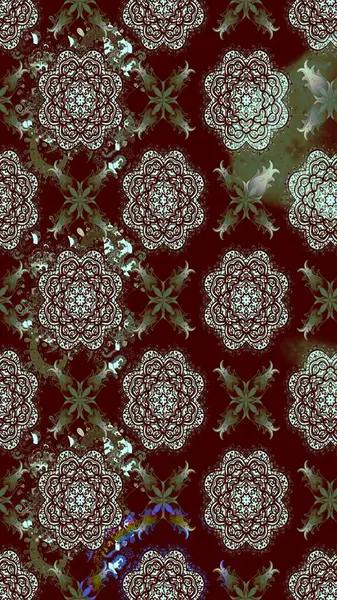 Raster illüstrasyonundaki çiçek desenli çizim. Kahverengi renklerde. Güzel kumaş deseni. Raster illüstrasyonu.