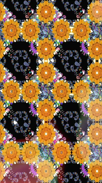 Raster illüstrasyonundaki çiçek desenli çizim. Güzel kumaş deseni. Renkli Bahar Teması eskiz kalıbı. Düz Çiçek Elementleri Tasarımı.