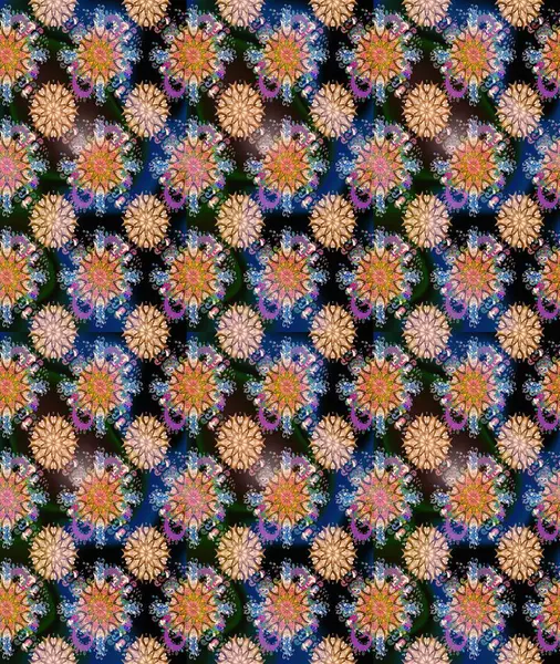 Raster dikişsiz çiçek deseni. Vadinin çiçekleri mavi ve kahverengi renklerde.