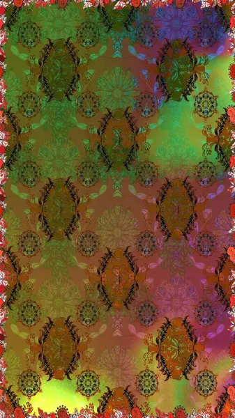 Vadinin çiçekleri kahverengi ve yeşil renklerde. Soyut etnik raster kusursuz desen. Çiçekler..