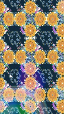 Çiçek ve yapraklı çiçek deseni. Küçük çiçekli şirin bir desen. Raster illüstrasyonu.