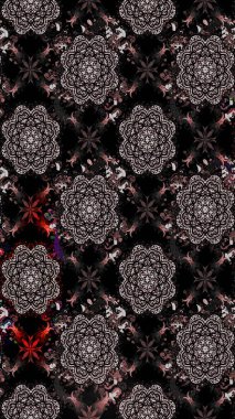 Suluboya çiçekli çiçek deseni. Raster illüstrasyonu. Siyah renkte güzel tekstil.