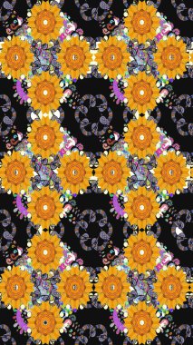 Raster illüstrasyonundaki çiçek desenli çizim. Gri renkli çiçekler. Renkli Bahar Teması eskiz kalıbı. Düz Çiçek Elementleri Tasarımı.